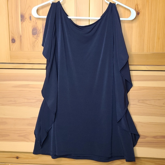 Navy Blue Flowy Tank Top / Sleeveless Blouse - M - Picture 4 of 4